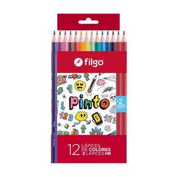 Venta por Mayor y Catalogo Lapices De Colores De Resina Pinto x 12 + 2 Lapices HB Filgo