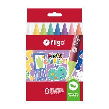 Venta por Mayor y Catalogo Crayones De Cera Pinto x 8  Confetti Filgo