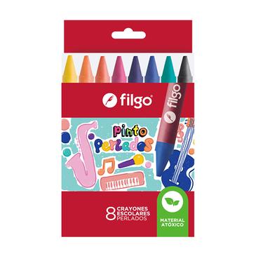 Venta por Mayor y Catalogo Crayones De Cera Pinto x 8 Perlados  Filgo